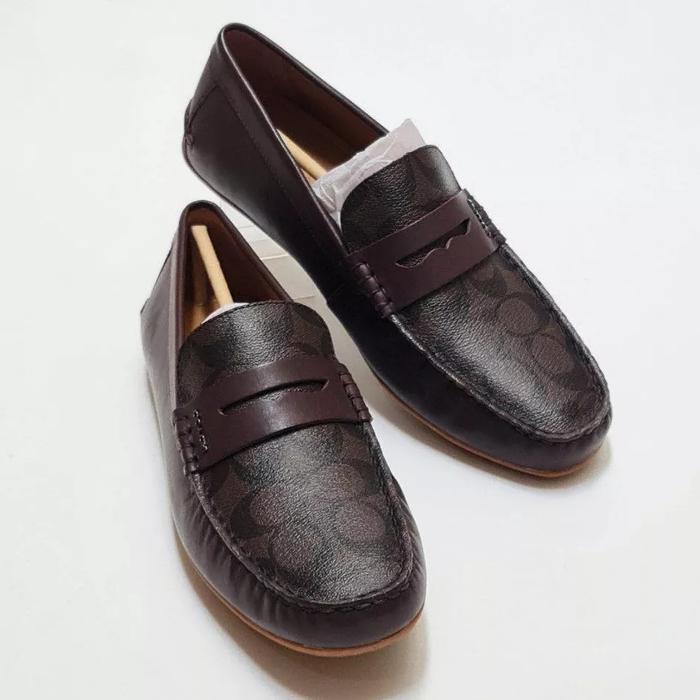 Sepatu Pria COACH MOTT DRIVER SIGNATURE COATED CANVAS LEATHER BROWN