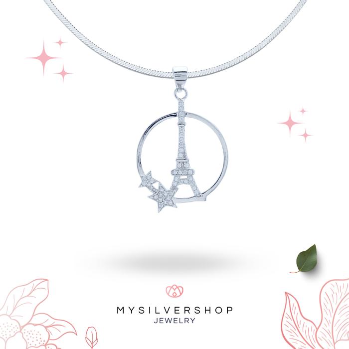 Liontin Paris Eiffel Tower silver 925 berlapis emas putih