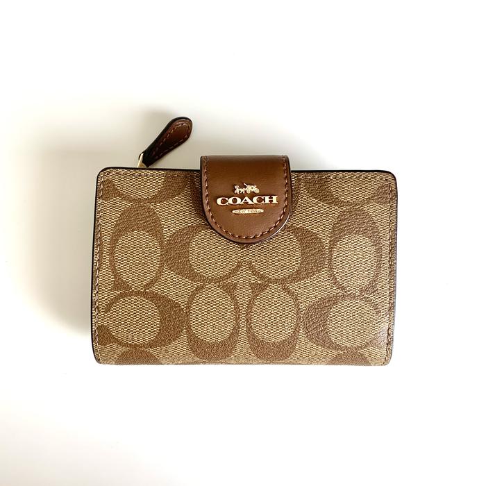 Dompet Coach Compact Corner Wallet Khaki Authentic Original