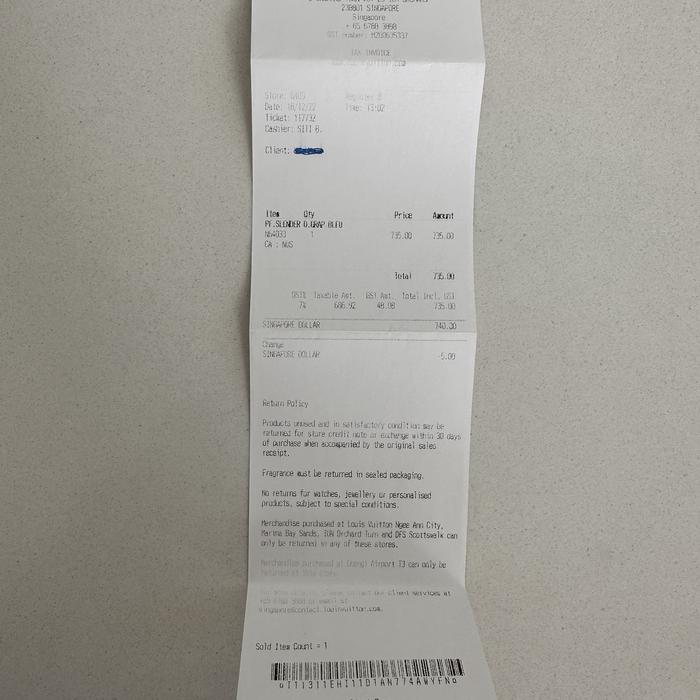 LV louis vuitton bill original / receipt invoice struk belanja