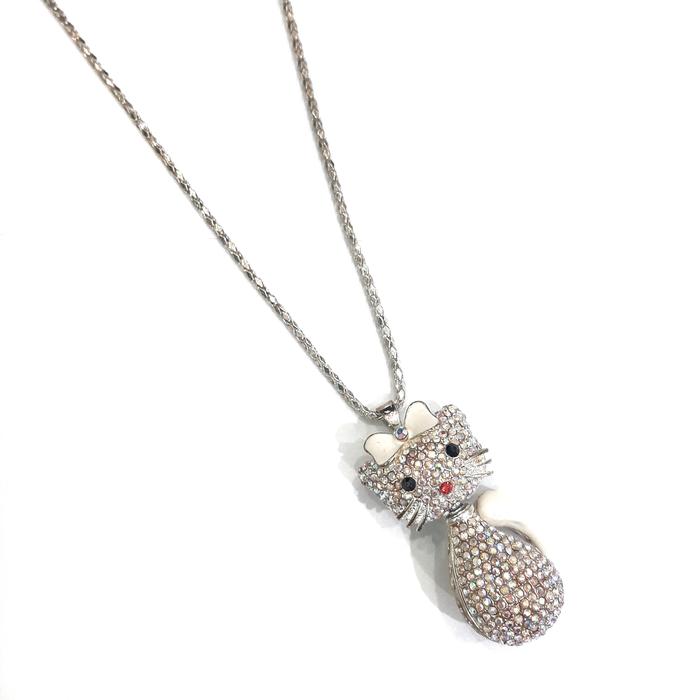 Kalung Rantai Panjang Liontin Cat Full Zircon Mata Bunglon Korea