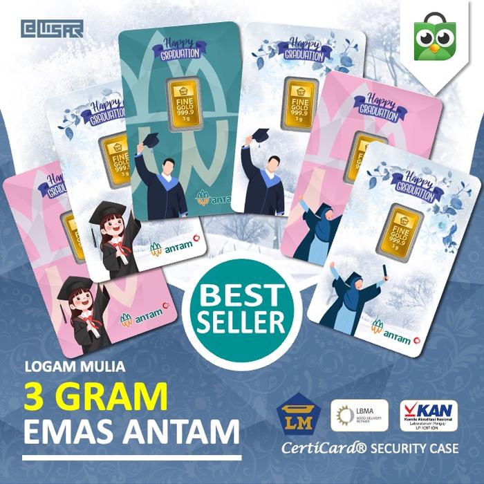 LM Logam Mulia Emas Antam 3 gram gr Gift Kado Wisuda Happy Graduation