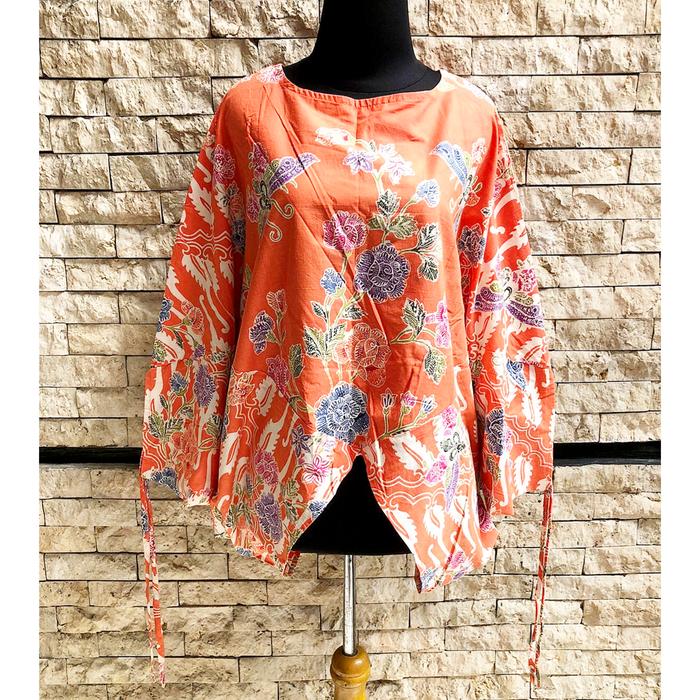 SALE TOP BATWING BATIK WOMAN - BLOUSE ATASAN WANITA BATIK ORANGE