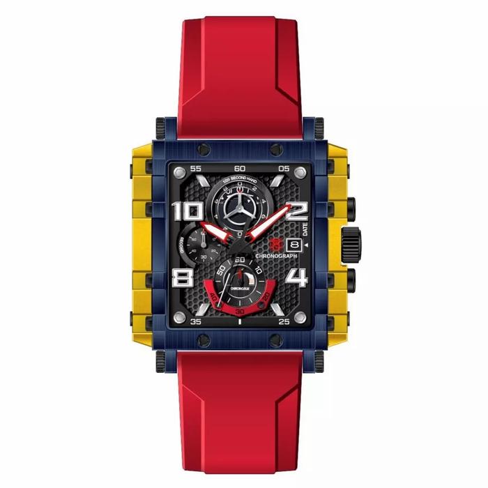 JAM TANGAN PRIA T5 3886 MERAH LIS KUNING BIRU RUBBER ORIGINAL