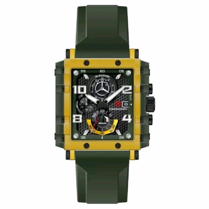 JAM TANGAN PRIA T5 3886 HIJAU ARMY LIS KUNING RUBBER ORIGINAL
