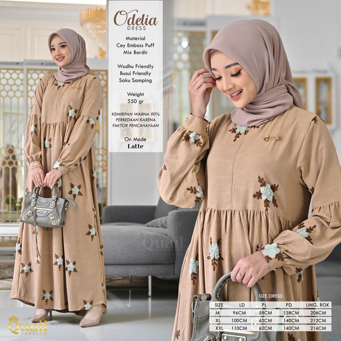 ODELIA DRESS Gamis Cey Emboss Puff by Quail Hijab