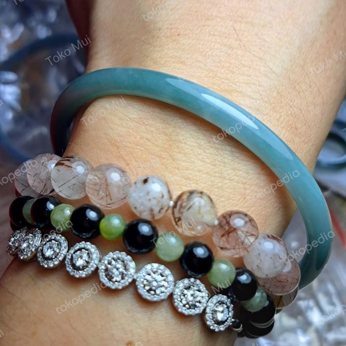 Gelang Bangle Giok Burma blue water tipis + sertifikat