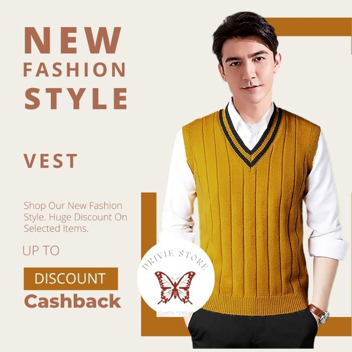 Rompi Vest Pria Rajut Casual Model Korea Style BTS - Veralie