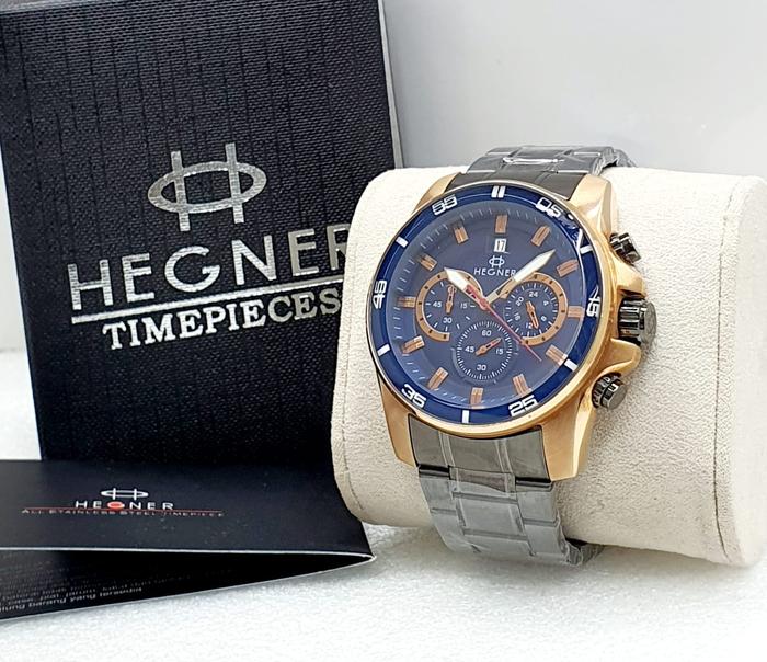 Jam Tangan Pria Hegner 9001 Rantai Stainless Chronograph Original