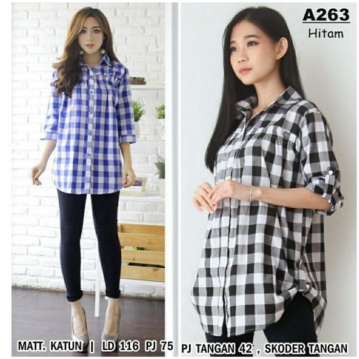 kemeja jumbo a26 kemeja motif kotak kotak LD116cm PJ75cm kemeja kerjia