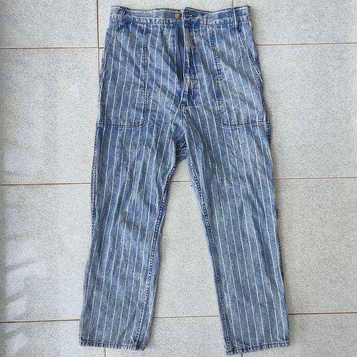 Mercibeaucoup Hickory Stripe Jeans Carpenter Fatigue Blue Denim Work