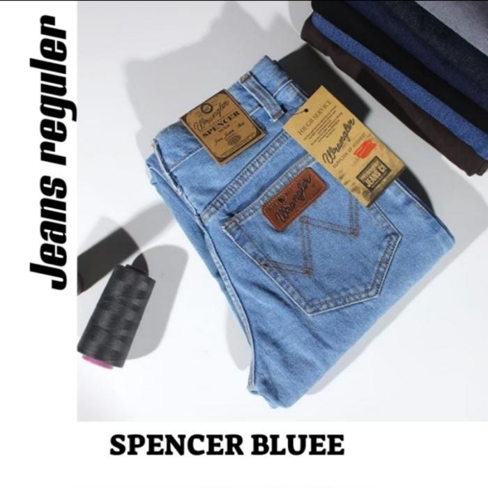 Celana jeans biru muda panjang pria standar basic reguler Original 38