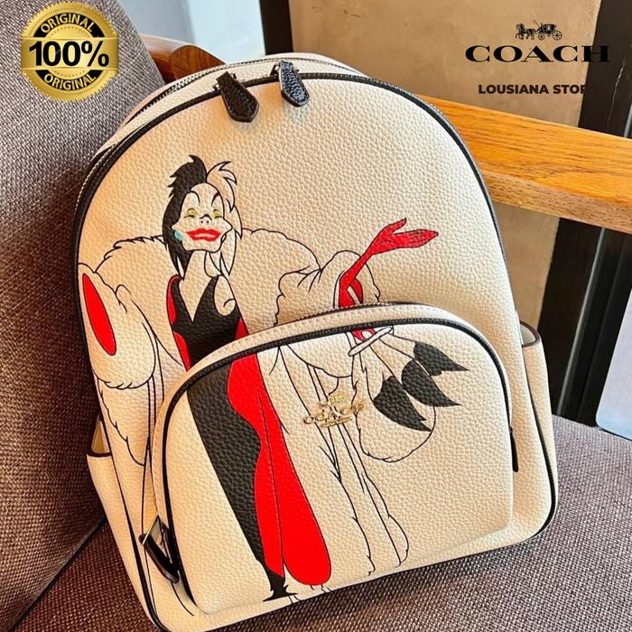 Coach X Disney Cruella Motif Mini Pebbled Leather Court Backpack