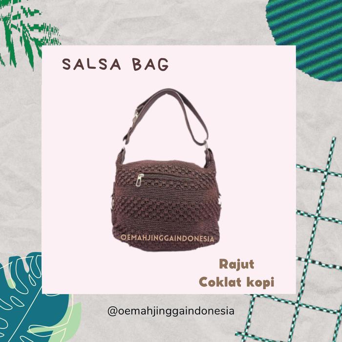 jinggajogja TOTEBAG HOBO RAJUT NYLON WARNA COKLAT TUA TAS RAJUT DOWA