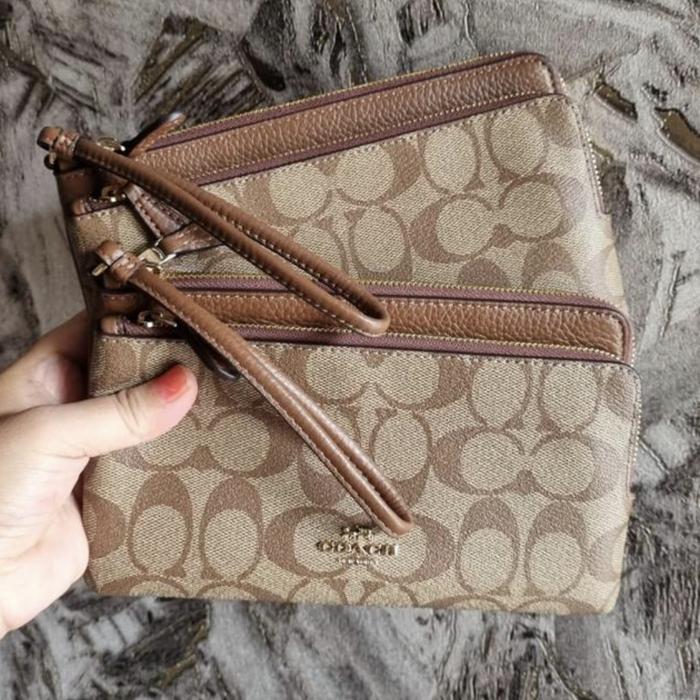 coach double zip large wristlet