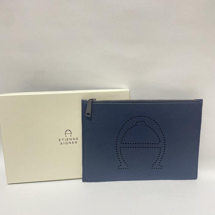 Etienne aigner stella leather pouch navy with box