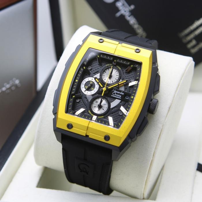 Jam Tangan Pria AC Alexandre Christie 6598 Original - Black Yellow