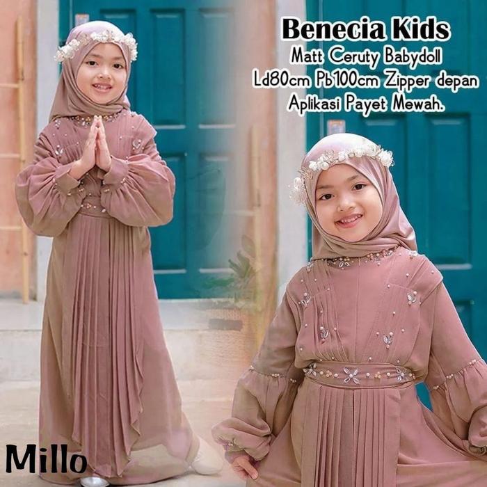 Baju Setelan Gamis Benecia Kids Dress One Set Anak Perempuan Tanggung