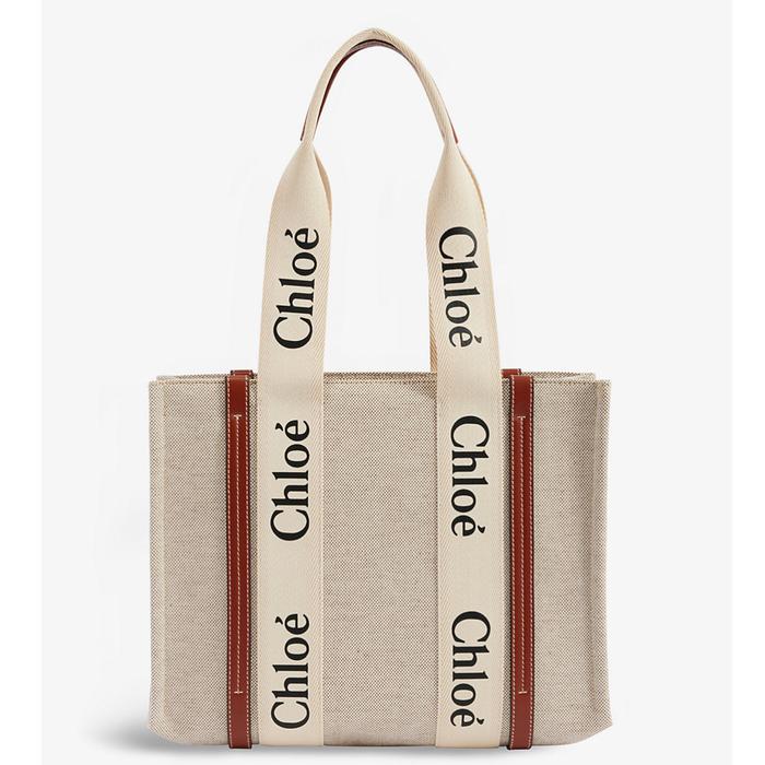 CHLOE Woody medium cotton-canvas tote bag/tas wanita authentic