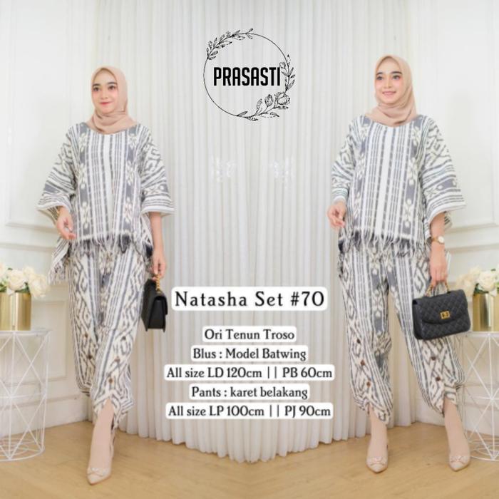 setelan celana tenun wanita blus batwing NATASHA SET seri B