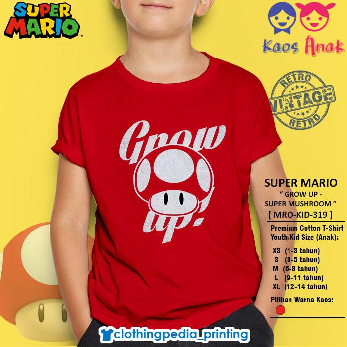 Kaos Anak Grow Up Super Mario Bros Red Mushroom Vintage Kid T-Shirt