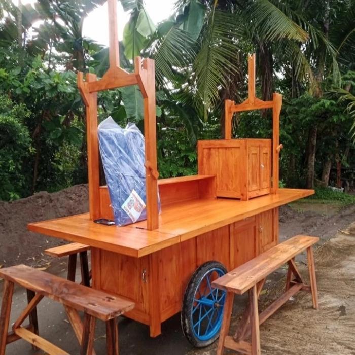 ready gerobak/rombong pecel lele bonus terpal+kursi 1 set