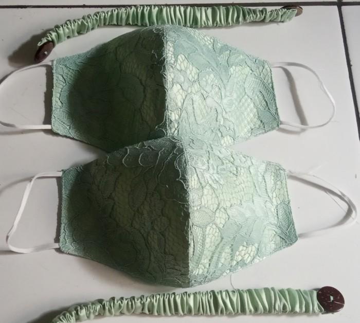 MASKER BROKAT HIJAU SAGE BONUS TALI MASKER