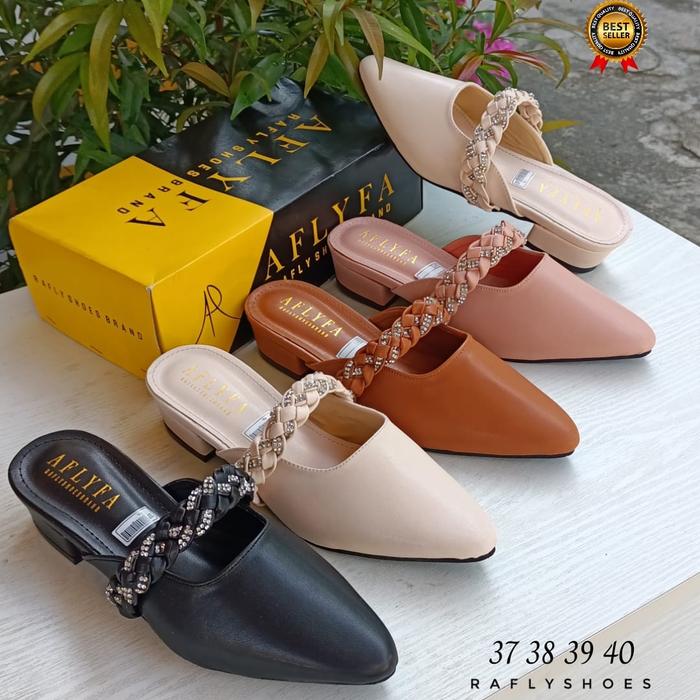 Fashion Wanita Sandal Selop Slop Slip On Heels Hak 5cm Aflyfa