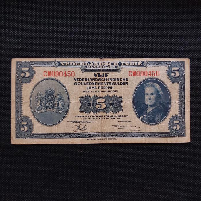Uang Kertas 5 Gulden NICA Nederlandsch-Indische 1943 -090450