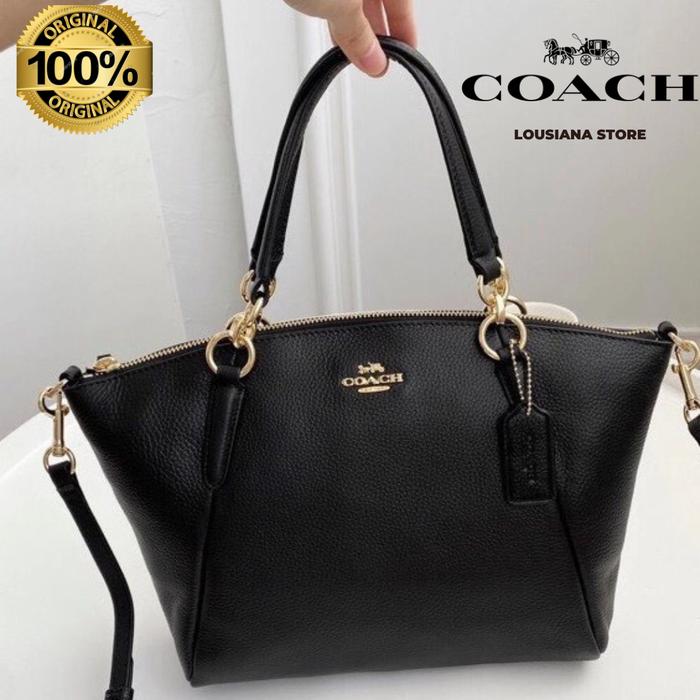 Tas Wanita Coach Pebble Leather Medium Kelsey Full Leather Black