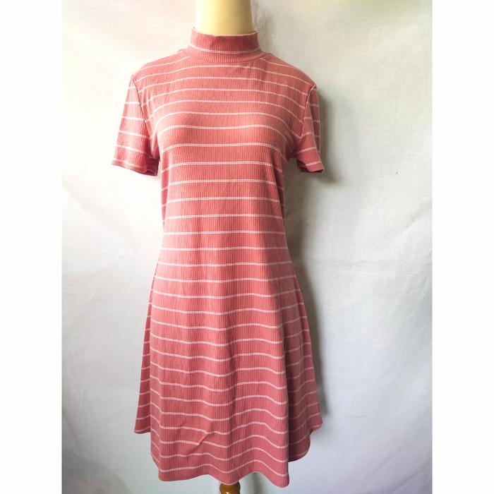 PRELOVED DRESS WANITA TURTLENECK KNIT FOREVER 21 GARIS PINK