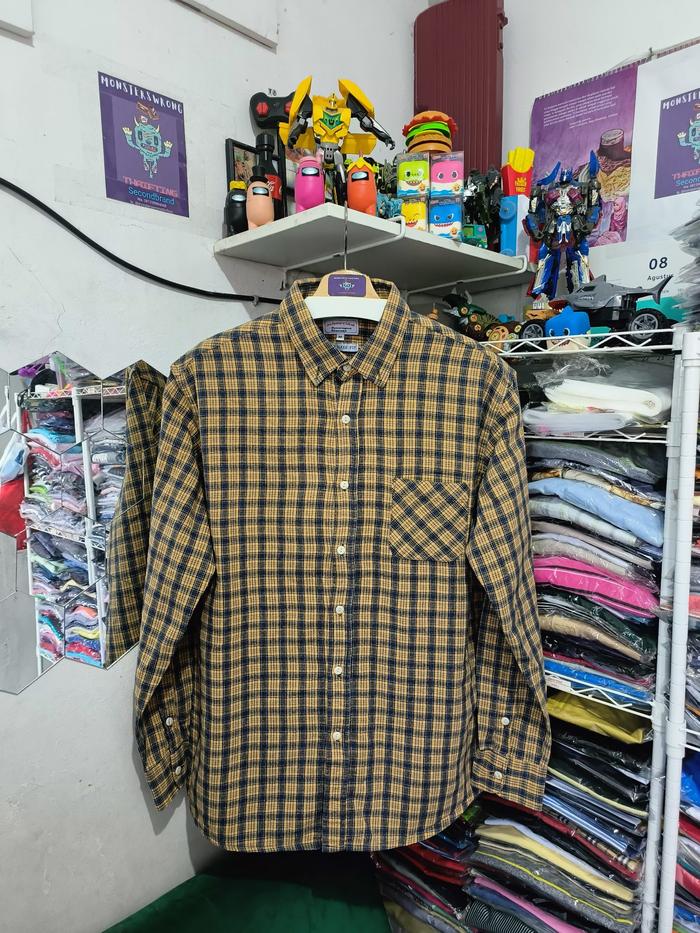 Kemeja Katun Costume O Clock Kotak Kotak Kuning Biru Dongker