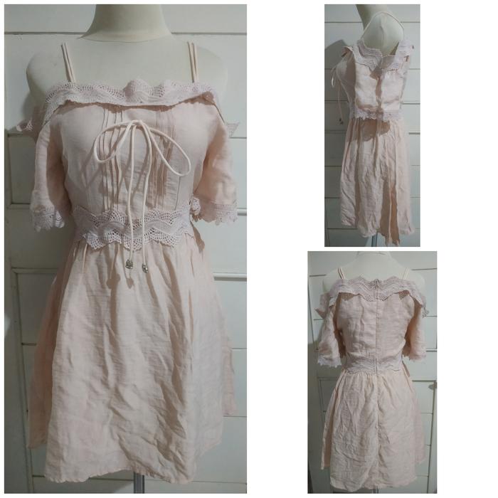 Dress kawai casual korea baby pink pastel sabrina lace renda crochet