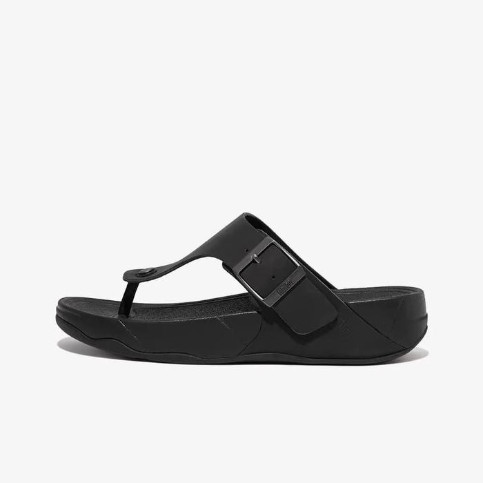Fitflop Trakk Ii Original Men's Buckle Leather Toe-Post Sandals-Black