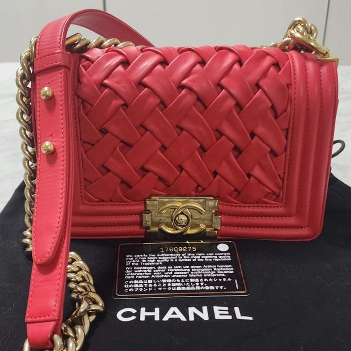 Chanel small boy woven lambskin flap bag Original like new