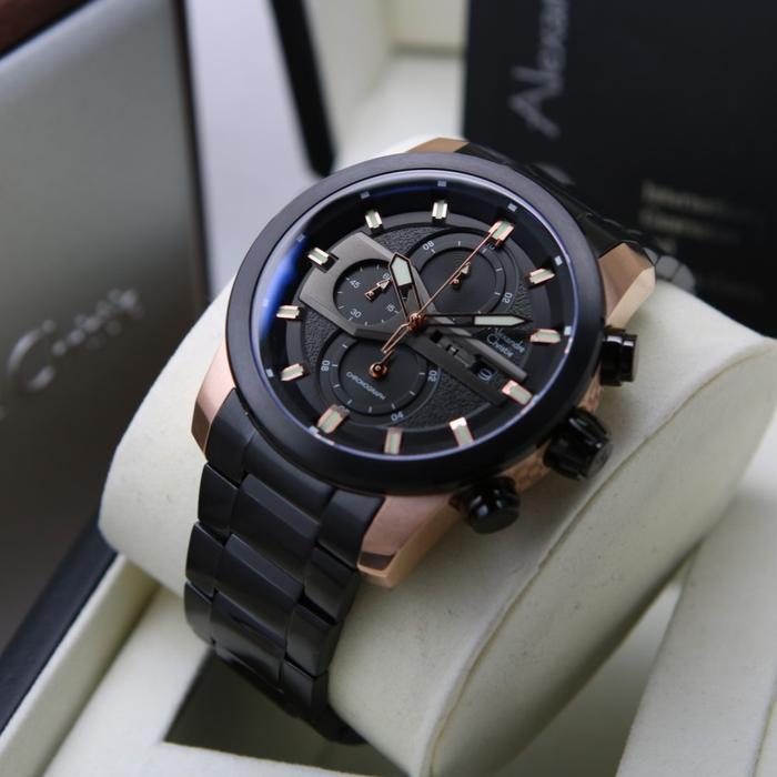 Jam Tangan Alexandre Christie Pria AC 6559 ORIGINAL - Black Rosegold