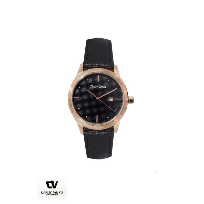 JAM TANGAN CHRIST VERRA WANITA CV 71626L-25 ROSEGOLD BLACK LEATHER ORI