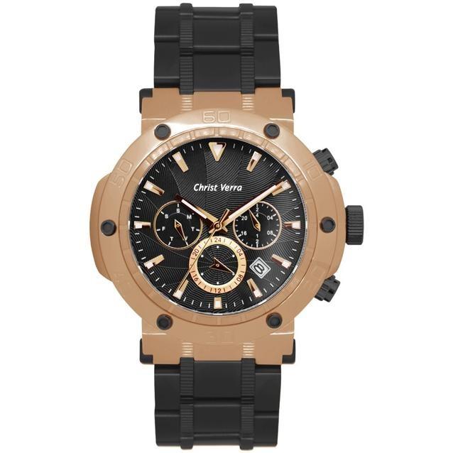 JAM TANGAN CHRIST VERRA CV 52283G-18 PRIA ROSEGOLD BLACK ORIGINAL