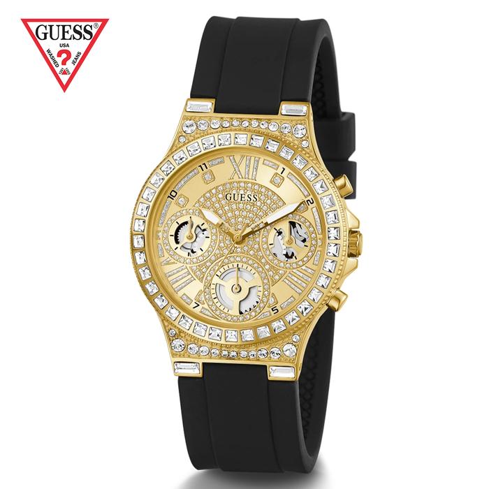 Guess GW0257L1 - Jam Tangan Wanita - Gold - Black Rubber Strap