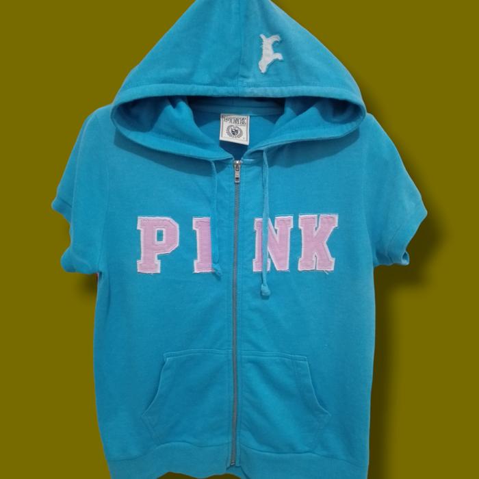 kaos hoodie zipper cewek senam fitnes pink by victoria secret 1