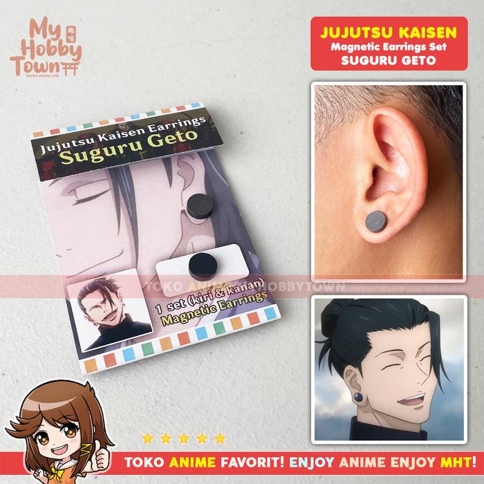 Anting Cosplay Geto Suguru Anime Jujutsu Kaisen Earrings Magnet Black