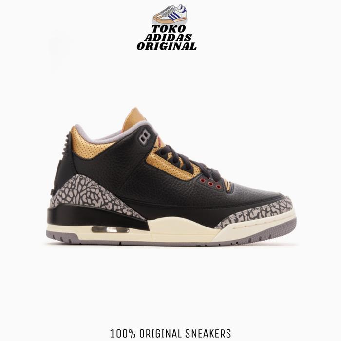 SEPATU NIKE WMNS AIR JORDAN RETRO 3 BLACK CEMENT GOLD ORIGINAL RESMI
