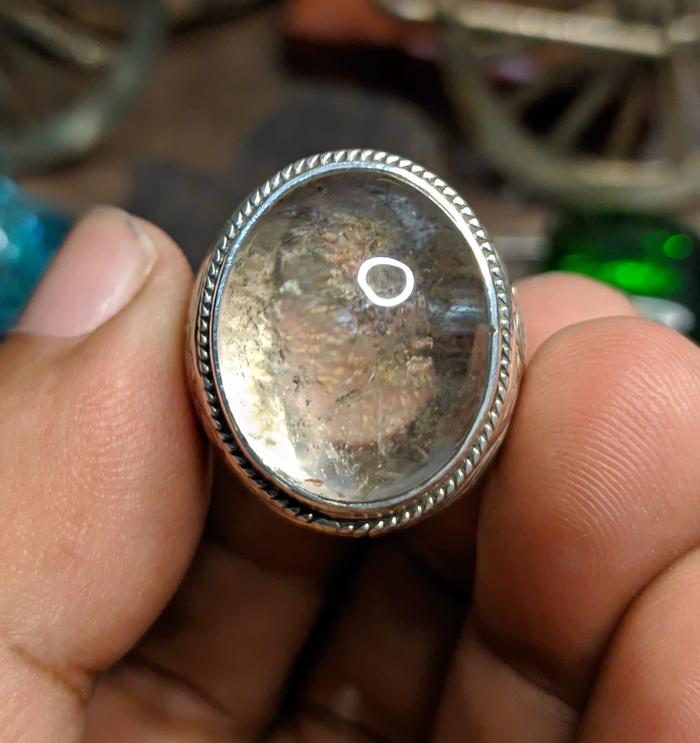 Natural Kecubung Karang Merah Clean Ring Perak 925 HM Ukir