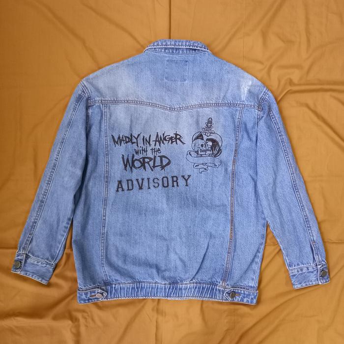 Advisory madly in anger with the world ripped denim jacket