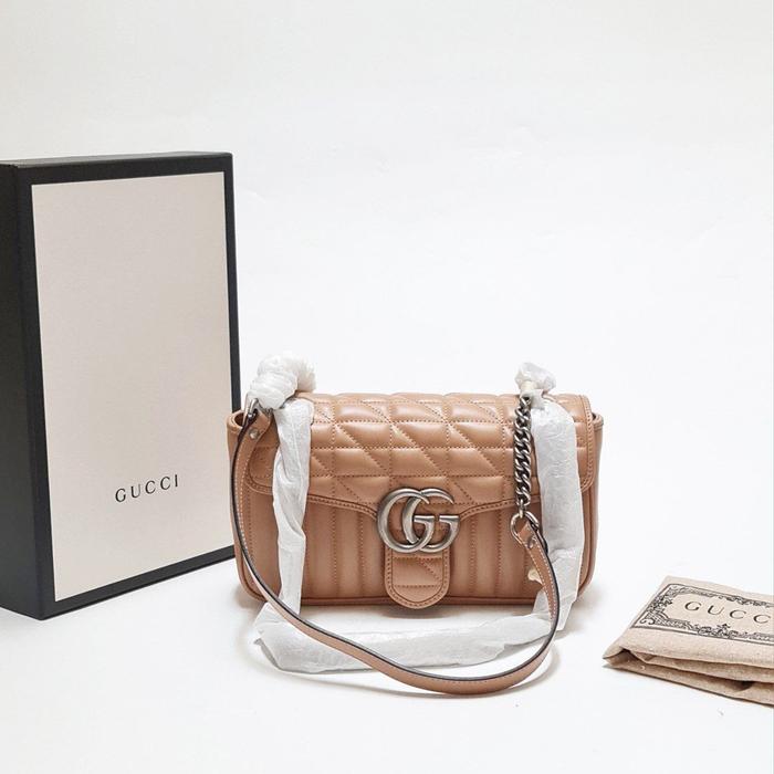 GC GG MARMONT SMALL FLAP GEOMETRIC SHOULDER BAG ROSE BEIGE SHW