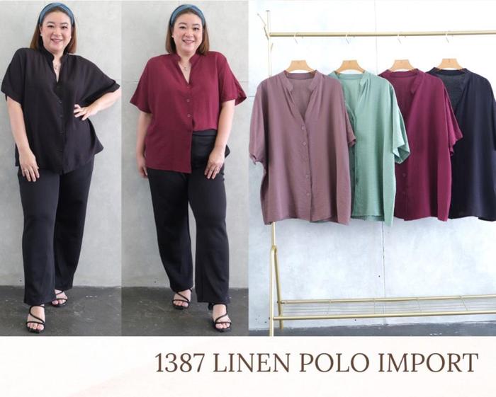 JUMBO 1387 ALICE BLOUSE BIGSIZE MATERIAL LINEN POLO IMPORT FIT TO XXL