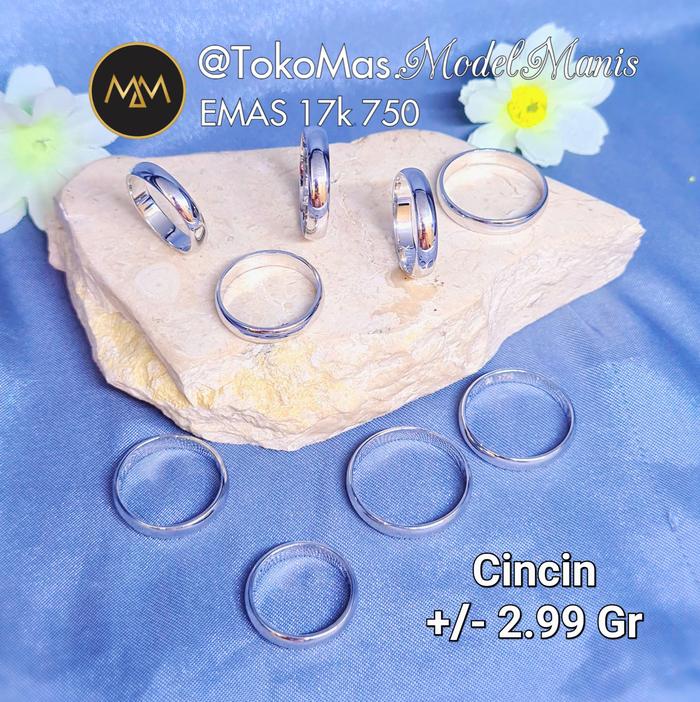 Cincin belah rotan polos emas putih 750 kadar 17k