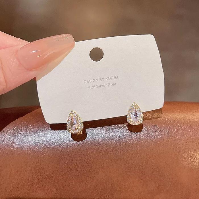 Anting Korea Pear Diamond Gold Huggies Lux E219