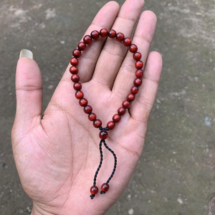 Gelang Tasbih Akar Bahar Merah Delima Tembus Cahaya Asli Model Serut