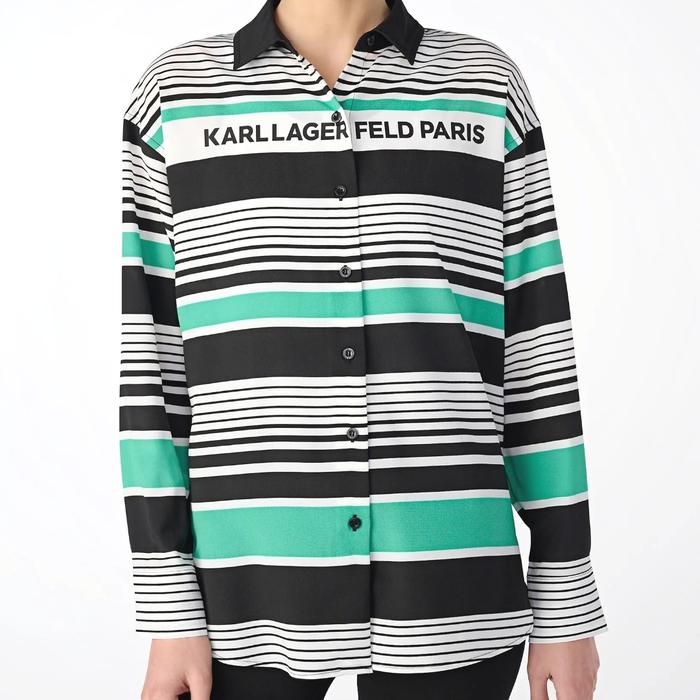 karl lagerfeld kemeja wanita OF 96 original soft white/green multi